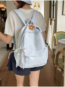Japanischer Harajuku Stil hellblauer Studenten Rucksack mit Blumenstickerei und Schleife