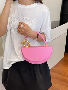 Nischen Damen Halbkreis Satteltasche PU Leder Handtasche Mode Metallring Griff Schulter Umhängetasche Für Den Täglichen Gebrauch