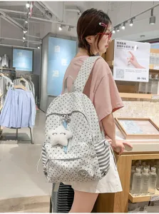 Detailed view of a cute star-patterned school backpack for students, stylish and spacious.