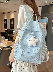 Cute star pattern backpack, large capacity school bookbag for students, casual daily rucksack.
