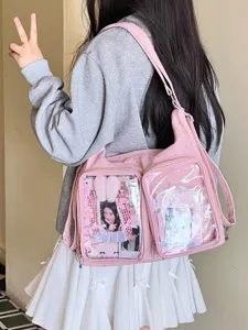 Pink Harajuku style star print transparent ita bag tote backpack for women