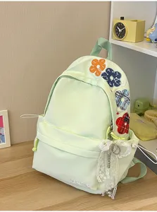 Japanischer Harajuku Stil Canvas Rucksack mit süßer Blumenstickerei und Spitzenband für Schülerinnen.