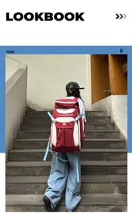 Detailaufnahme eines großen rot-weißen Sportrucksacks für Outdoor-Wandern und Fitness.