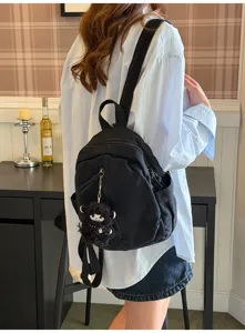 Retro gewaschener Jeans Rucksack für Alltag und Reisen, modische schwarze Freizeittasche.