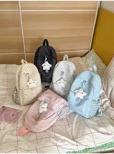 Cute star pattern backpack set, high capacity school bag for students in multiple colors.