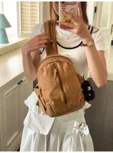 Vintage gewaschener Canvas multifunktionaler Freizeit Mini Rucksack Alltag Reise Brusttasche