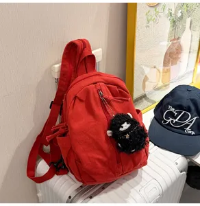 Roter Canvas Rucksack multifunktionaler Freizeit Tagesrucksack stilvolle Reise Schulter Brusttasche