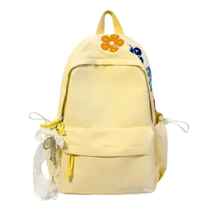 Japanischer Harajuku Stil gestickte Blume grosse Kapazitaet Schultertasche fuer Maedchen