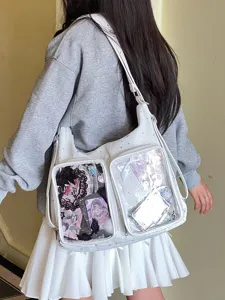 Detailed view of the Harajuku style ita-bag featuring star patterns and clear pockets