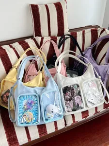Colorful Harajuku ita bags with star patterns and clear pockets for charms