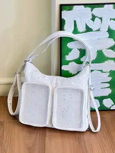 White Ita-bag with transparent windows and silver star pattern, multi-functional design