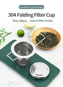 Passoire à thé pliante en acier inoxydable 304 avec poignée pour infuser et filtrer le thé.