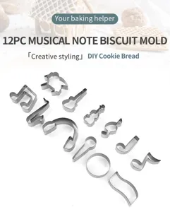 Lot de 12 emporte-pièces en acier inoxydable forme de note de musique pâtisserie