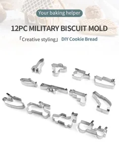 12pcs stainless steel military biscuit mold set DIY cookie cutters for baking food