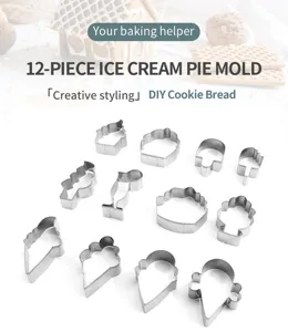 Rostfreier Stahl 12-teiliges Eiscreme Kuchen Plätzchen Ausstecher Backform Set neu.
