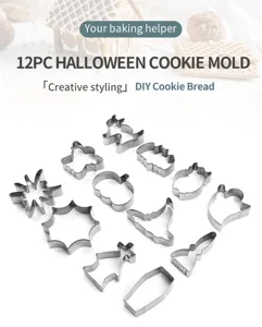 12-teiliges Edelstahl Halloween Keksausstecher Set, Detailansicht der Metallbackformen.