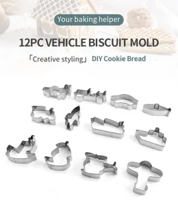 Détail des emporte-pièces véhicules en acier inoxydable, lot de 12 pour biscuits DIY.