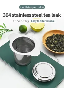 High quality 304 stainless steel tea strainer with dual handles and lid for loose leaf tea.