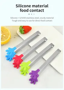 Mini stainless steel food tongs with silicone hand-shaped tips for ice and sugar cubes.