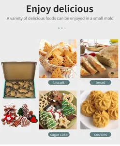 Détails de l'ensemble d'emporte-pièces à biscuits montrant divers scénarios de cuisson.