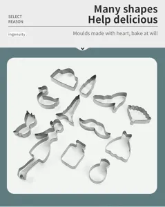 Stainless steel cookie cutter detail view, showcasing various creative shapes for DIY baking.