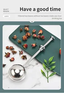 Colador de té esferico de acero inoxidable 304 con mango telescopico para hojas de te