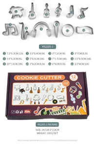Kit de 12 emporte-pièces en acier inoxydable en forme de notes de musique pour biscuits faits maison.