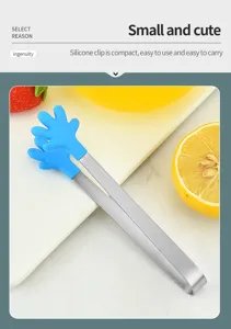 Mini stainless steel silicone hand shaped food clip ice sugar tong cute kitchen mini gadget