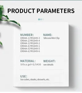 Mini silicone stainless steel food clip detail parameter specification card for kitchen.