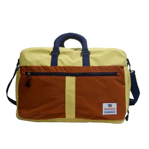 Close-up front view of multi-colored large capacity nylon travel bag for outdoor use