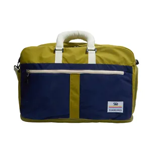 Detailed front view of a large capacity colorblock travel bag featuring DUANGBAGS logo