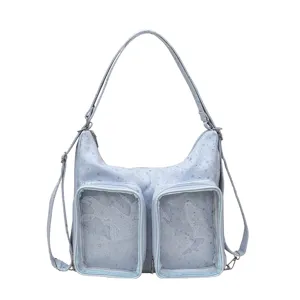 Detailed view of the kawaii star pattern ita bag featuring transparent display windows