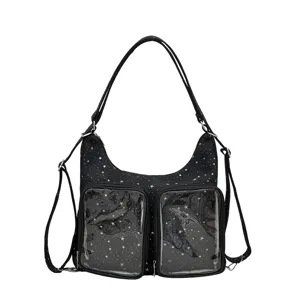Harajuku style star print ita bag with clear pockets and adjustable straps