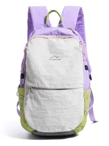 Sac à dos léger en nylon color-block violet et vert pour la randonnée et les études