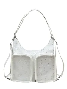 Japanese Harajuku style white multi-functional tote bag with transparent pockets and star print