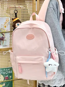 Großer rosa Studentenrucksack mit süßem Sternanhänger und modischem Aufnäher