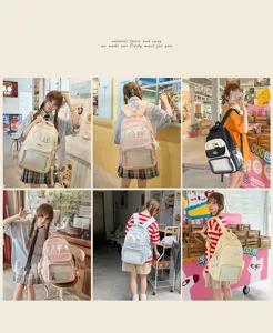 Vista dettagliata di zaini ita-bag a pois carini in vari colori pastello stile trendy.