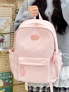 Großer rosa Schulrucksack für Schüler in Bonbonfarben mit schlichtem Design-Stil