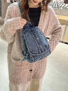 Vintage gewaschene Denim-Brusttasche mit multifunktionalen Taschen für Damen und Herren
