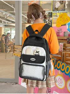 Zaino ita bag a pois con tasca trasparente per studenti in bianco e nero elegante