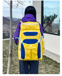 Großer Outdoor-Wanderrucksack in auffälligem Gelb-Blau-Kontrastdesign für Sport