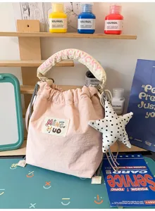 Borsa a secchiello rosa carina stile giapponese con ciondolo a stella e manico