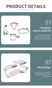 Detail view of stainless steel cookie cutter set showing material quality and design.