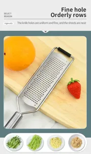 Râpe zesteur de citron et fromage en acier inoxydable avec trous fins pour la cuisine.