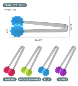 Mini stainless steel silicone food tongs ice cube clips detail view with size and color options.