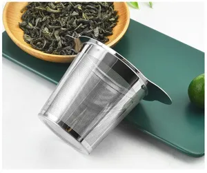 Stainless steel tea infuser fine mesh filter basket product detail view closeup display