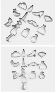 Stainless steel cookie cutter 12-piece set, versatile DIY baking molds for pastry and biscuits.