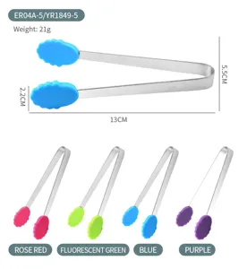 Mini stainless steel silicone palm food clip ice tong with color options for kitchen.