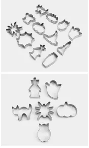 Halloween Edelstahl Ausstechformen Set, detailierte Ansicht verschiedener Backformen.