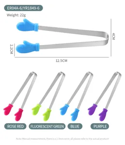 Mini stainless steel silicone hand food tongs ice cube clip kitchen gadget color options